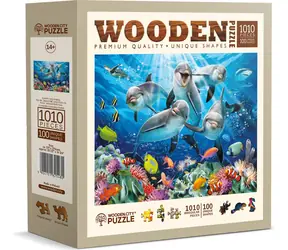 Wooden City Holzpuzzle „Fröhliche Delfine“, 1010 Teile / ab 14 Jahren