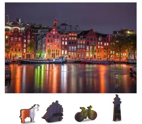 Wooden City Holzpuzzle „Nacht Amsterdam 2in1“ / 150 Teile / ECO / ab 8 Jahren