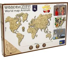 Wooden City Weltkarte aus Holz, Zoo XL (120 x 80 cm) / 64 Teile / ab 14 Jahren