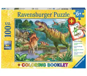Ravensburger Puzzle Urzeitliche Welt der Dinosaurier XXL + Malbuch / 100 Teile / ab 6 Jahren