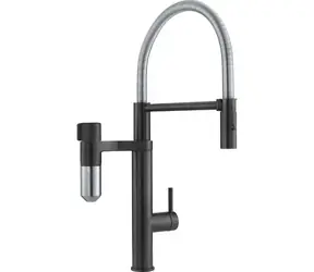 Franke Filterarmatur - Vital Tap Spültischarmatur mit Filtervorrichtung, flexiblem Arm und Brause, mattschwarz/Edelstahl