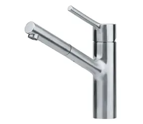 Franke Taros Neo - Spültischarmatur FC 6384.501, klappbar unter dem Fenster mit ausziehbarem Edelstahl-Endstück