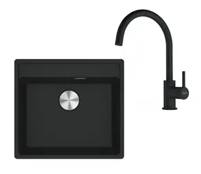 Franke Sets - Küchenset G274MČ, Spüle MRG 610-52 RTL aus Fragranit und Armatur FC 6018.901, matt schwarz