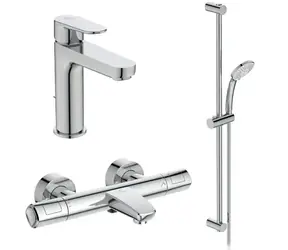 Ideal Standard CeraTherm - Duschset mit Thermostat und Waschtischarmatur | 3 Düsen | Chrom 