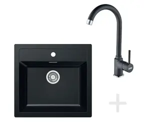 Franke Sets - Küchenset T25 | Tectonite Spüle SID 610 | Schwarz + Armatur FP 9000 | Onyx NEU