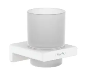 Hansgrohe AddStoris - Glas für Zahnbürste und Zahnpasta mit Halter | Milchglas/Mattweiß
