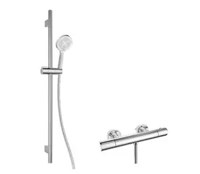 kielle - Duschset mit Thermostatmischer, Stange, Schlauch und EcoSpare-Duschkopf, Chrom