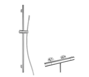 kielle - Duschset mit Thermostatmischer, Stange, Schlauch und EcoSpare-Duschkopf, Chrom