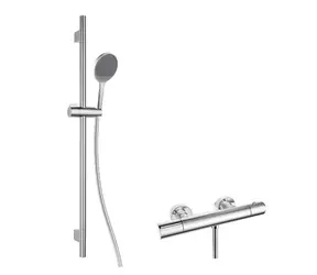 kielle - Duschset mit Thermostatmischer, Stange, Schlauch und EcoSpare-Duschkopf, Chrom