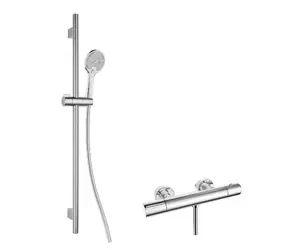 kielle - Duschset mit Thermostatmischer, Stange, Schlauch und EcoSpare-Duschkopf, Chrom