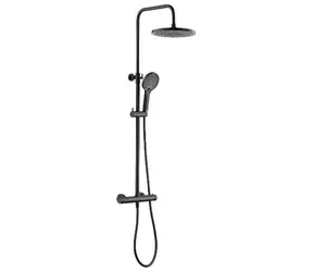 kielle - Duschset mit Thermostat, 24 cm, 3 Düsen, matt schwarz