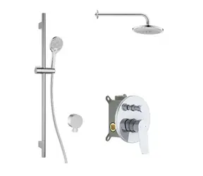 Kielle - Duschset mit Unterputzmischer für 2 Geräte, mit EcoSpare-Zubehör und -Körper, Chrom
