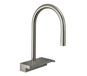 Hansgrohe - Aquno Select Spültischarmatur mit Ausziehbrause und Flachbrause, Sbox, Edelstahloptik