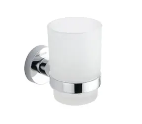 kielle - Glas für Zahnbürste und Zahnpasta mit Halter, mattiertes Glas/Chrom