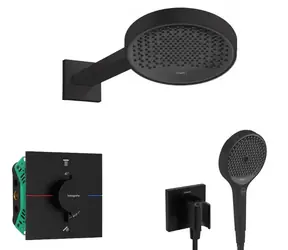 Hansgrohe - Duschset mit verdecktem Thermostat, mit Duschkörper, Durchmesser 25 cm, 3 Strahlarten, matt schwarz