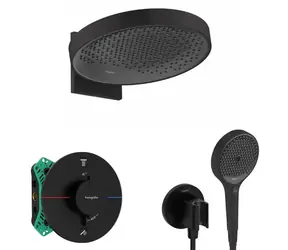 Hansgrohe - Duschset mit verdecktem Thermostat, mit Duschkörper, Durchmesser 36 cm, 3 Strahlarten, matt schwarz