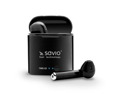 Savio TWS-02 Bluetooth In-Ear-Kopfhörer schwarz / Ladecase / Mikrofon / Funktionstasten