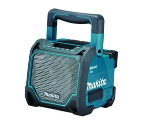 Makita DMR202 blau / Akku-Baulautsprecher / 10,8 V - 18 V / Bluetooth 4.0 / 3,5-mm-Klinkenanschluss / USB / 5 V | 2,1 A / IP64
