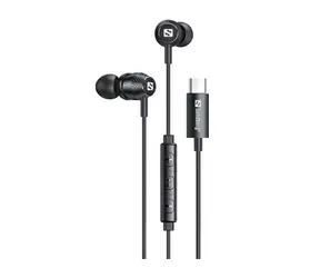 Sandberg In-Earset + Line-Mic schwarz / Kopfhörer mit Mikrofon / USB-A/C / 1,2m