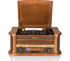 ROADSTAR HIF-1993BT braun / Plattenspieler / 33 & 45 & 78 U/min / 40 W / AM & FM / CD / USB / Fernbedienung 