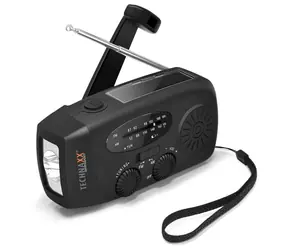 Technaxx TX-238 Tragbares Solarradio, schwarz / AM/FM / LED-Taschenlampe / USB-A-Ausgang / Solarpanel