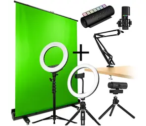 Streamplify Streaming Komplettpaket V2 / Streaming Set / Greenscreen / 2x LED Licht / Mikrofon / Kamera / Hub CTRL