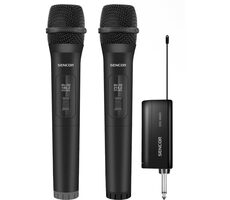 Sencor SSS WM20 / Zwei Funkmikrofone mit Empfänger / Reichweite bis zu 20m / Betriebsdauer bis zu 3 Stunden / 2x AA/LR6