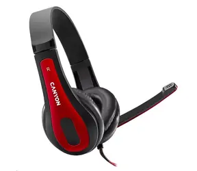 Canyon CNS-CHSC1BR / leichtes PC-Headset / kombinierter 3,5-mm-Klinkenstecker / Leder-Ohrpolster / schwarz-rot