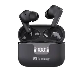 Sandberg Kabellose Ohrhörer mit ANC+ENC, schwarz / Kabellose Kopfhörer mit Mikrofon und Ladecase / Bluetooth 6.0 
