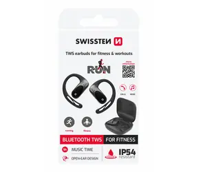 Swissten Run Open Ear schwarz / Kabelloser Open-Ear-Kopfhörer / BT 5.4 / IP54