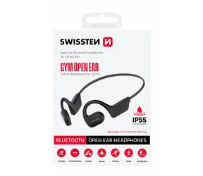 Ausgepackt - Swissten Gym Open Ear schwarz / Kabellose Open-Ear-Kopfhörer / BT 5.2 / IP55 / ausgepackt