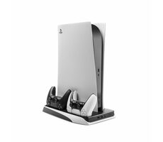FIXED Multifunktionsstation für PlayStation 5 mit Kühlung und Aufladung für zwei DualSense-Controller schwarz und weiß