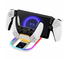 iPega P5P11 Ladestation mit RGB 2in1 für Playstation Portal Remote Player und PS5 Controller weiß