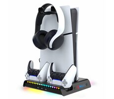 iPega P5S006 Multifunktionaler RGB-Ladeständer mit Kühlung für PS5 Slim schwarz