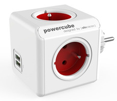 PowerCube Split-Steckdose rot / 4 Steckdosen / 2x USB- Port