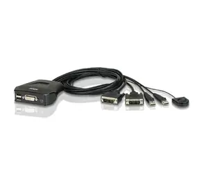 Aten CS22D / 2- Port USB-DVI-KVM-Switch / Remote Port -Wahlschalter / 0,9 m Kabel