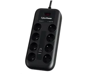 CyberPower P0820SUF0-FR schwarz / Überspannungsschutz / 8 Steckdosen / Schalter / 2x USB / 1,8 m