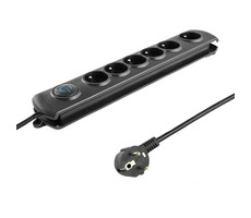 Qoltec 50112 Überspannungsschutz (6 Ausgänge) | Schalter | 3,0m | Schwarz