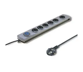 Qoltec 50165 Überspannungsschutz Quick Switch (6 Steckdosen) / Schalter / grau / 1,8m