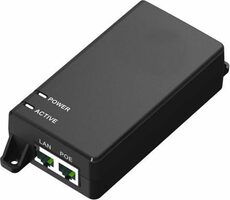 MicroConnect IEEE Gigabit PoE Injector UK schwarz / 802.3 AF/ at / 60W 