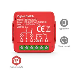 Nedis SmartLife Switch / Zigbee 3.0 / 2x100 W / Terminalanschluss / App-Download für: Android & iOS