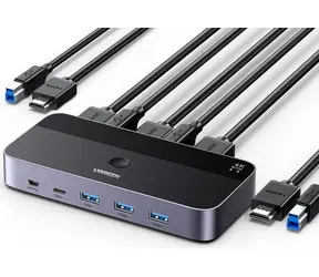 Ugreen CM664 HDMI KVM-Switch, schwarz / Switch / 3x USB-A / 2x USB-B / 2x USB-C / 3x HDMI / Micro-USB 