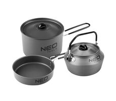 Neo Tools 63-145 grau / 3-in-1-Geschirrset / Aluminium / Topf / Pfanne / Wasserkocher