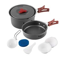 Neo Tools 63-146 grau / Utensilienset 7 in 1 Tourist / Aluminium / Topf | Pfanne | 2x Teller | Schöpfkelle | Kelle | Pilz