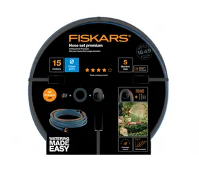 Fiskars 1027678 Premium Bewässerungsschlauch-Set 13 mm (1/2 Zoll) 15 m mit Schlauchhalter