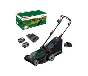 BOSCH Rotak 18V2-43 / Akku-Rasenmäher / 18 V / Schnittbreite 43 cm / Grasfangkorb 50 l / 2 x 4,0 Ah