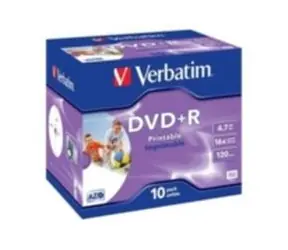10 Stück DVD+ R 4,7 GB Verbatim 16x / Photo Injekt Printable / JewelCase