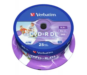 Verbatim 25 Stück DVD+ R DL 8,5GB 8x / Injekt Printable / Spindl