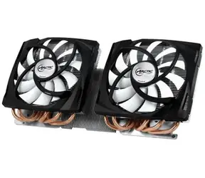 ARCTIC Accelero Twin Turbo 6990 / TDP 400 W / 2x 120 mm / Fluid Dynamic Bearing / 0,4 Sone bei 1500 U/min / Radeon 6990