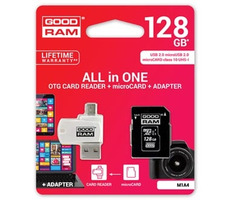 Goodram All-In-One 128 GB / Micro-SDXC-Set + Adapter + Kartenleser / UHS-I / Lesen: 60 MB / Schreiben: 10 MB